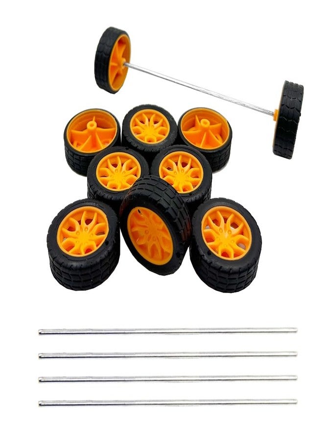URIMPAVIDO 10PCS 2X30MM Toy Car Wheel Rubber Tire Wheel with Shaft Round Axles for RC Car Truck DIY Model Toy Accessories (Yellow) - Image 1